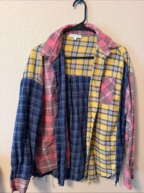 AEMI+CO Women’s Patchwork Plaid Button-Down Shirt - Yellow, Pink & Blue